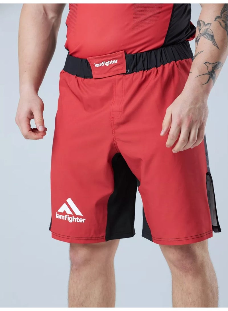 iamfighter Men’s MMA Fight Shorts – Lightweight, Flexible Training Shorts for Gym, CrossFit & Combat Sports (Red/Black) - Image 1